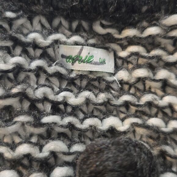 Aerie Open Front Poncho Tribal Pattern Pom Pom Neck Tie Black White One Size - Picture 2 of 5